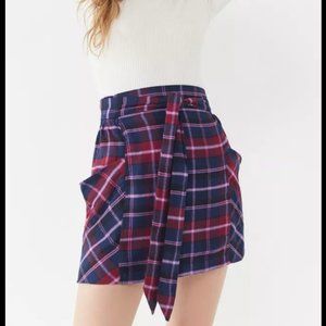 UO Cameron Flannel Tie-Front Mini Skirt